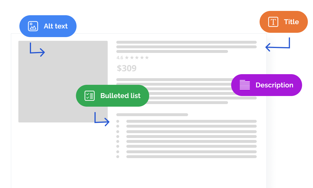 Website model with highlighted components